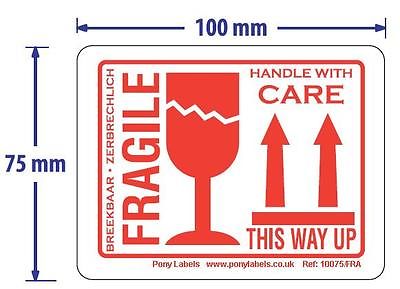 100 White Fragile This Way Up Handle with Care Stickers Labels 4